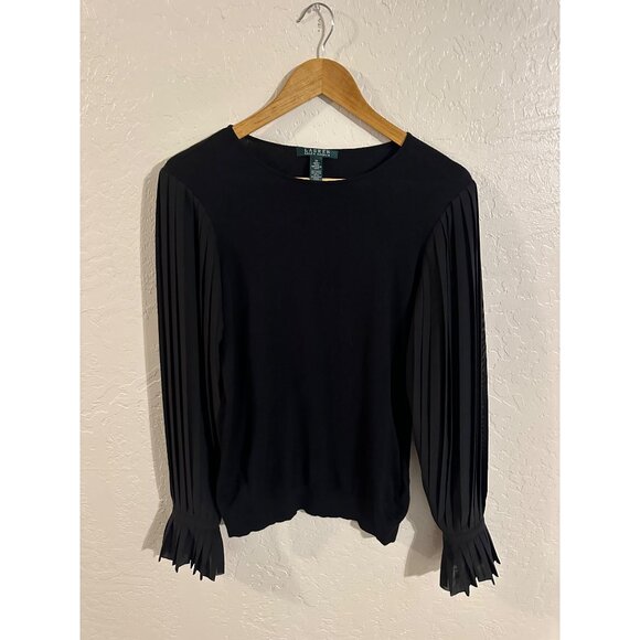 Lauren Ralph Lauren Pleated Georgette Sleeve Top - Picture 1 of 10